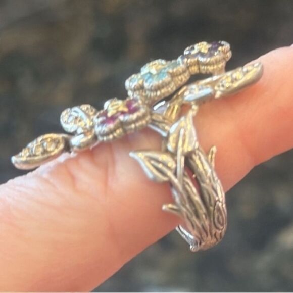 BARBARA BIXBY RING LOTUS FLOWER STATEMENT STERLING 925 RHODOLITE GEMS 7.5 EUC - Picture 8 of 16